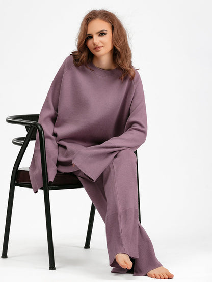 2+ Round Neck Side Split Knit Sets