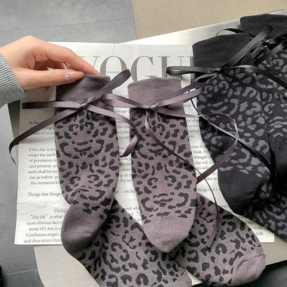 Leopard Bow Color Block Sweet Socks