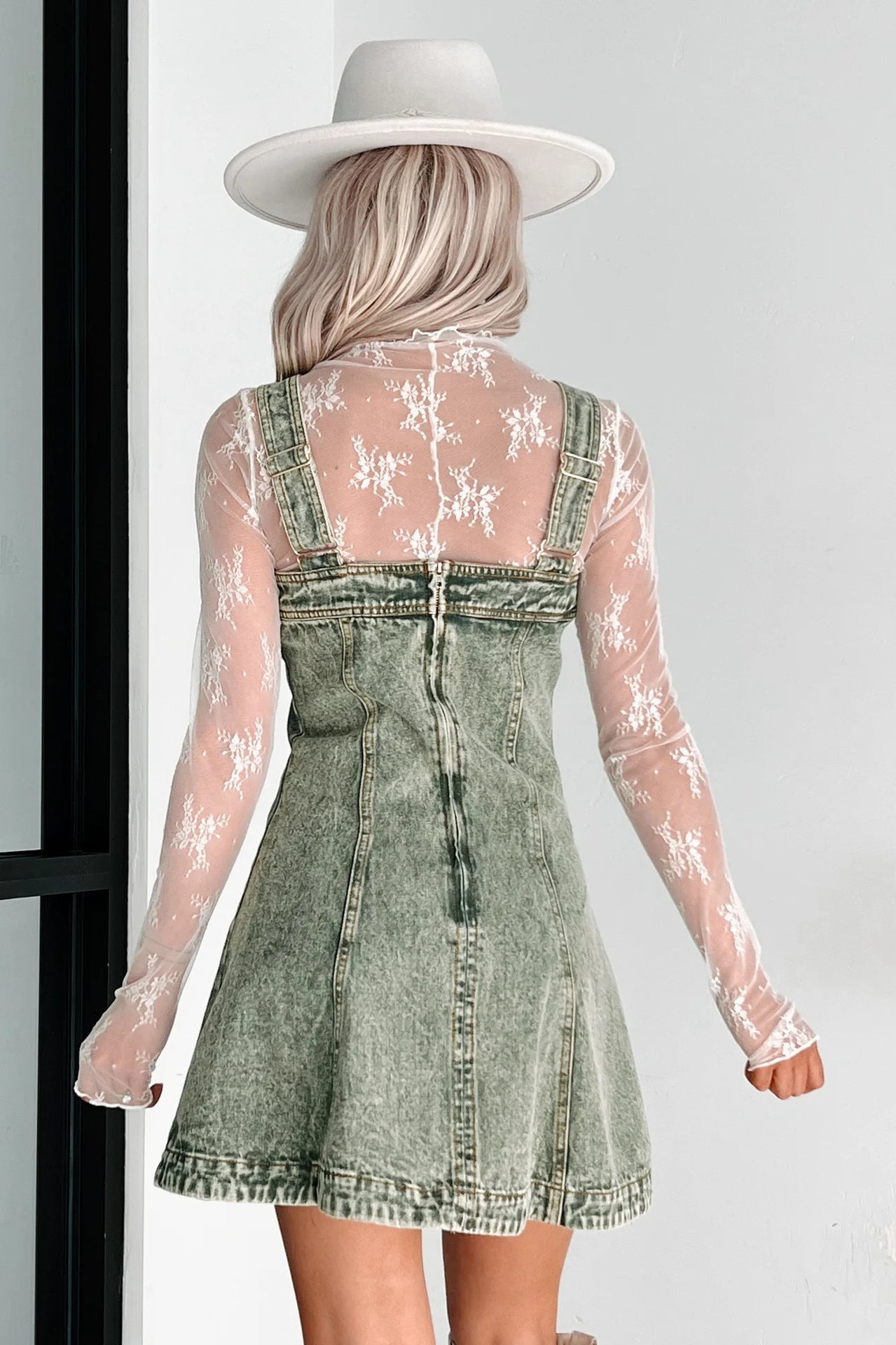 Washed Denim Spaghetti Mini Dress