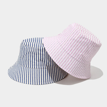 Trendy Striped Rhinestone Bucket Hat