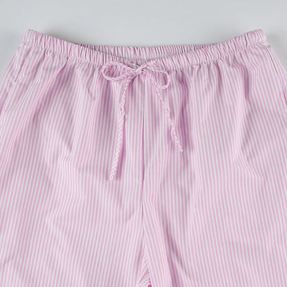 Fashion Color Block Stripe Drawstring Long Pants