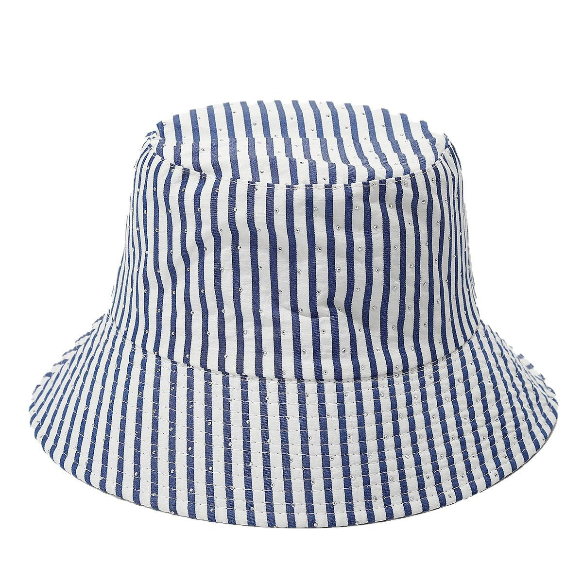 Trendy Striped Rhinestone Bucket Hat