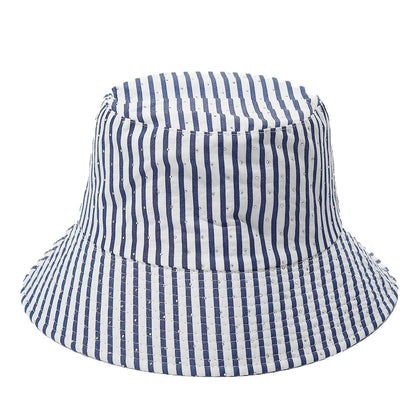 Trendy Striped Rhinestone Bucket Hat