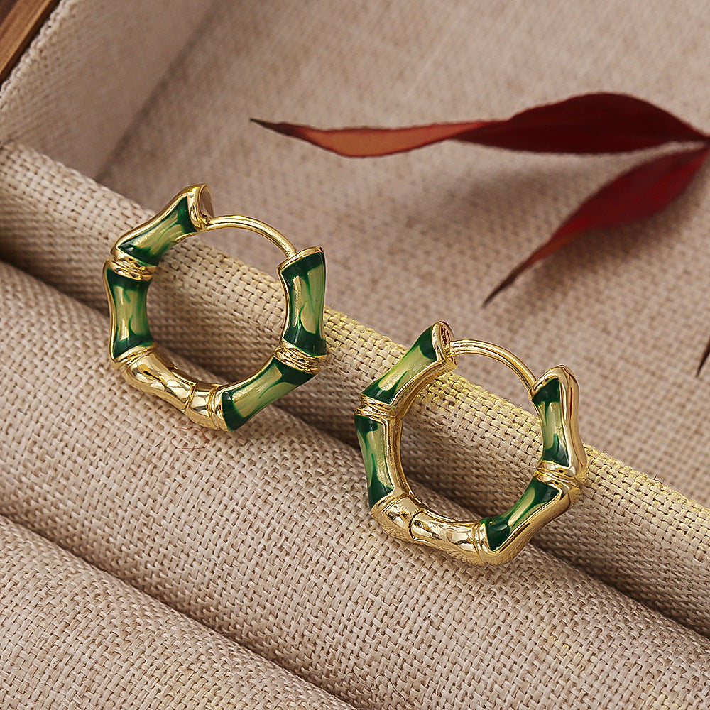 Elegant Bamboo Enamel Hoop Earrings