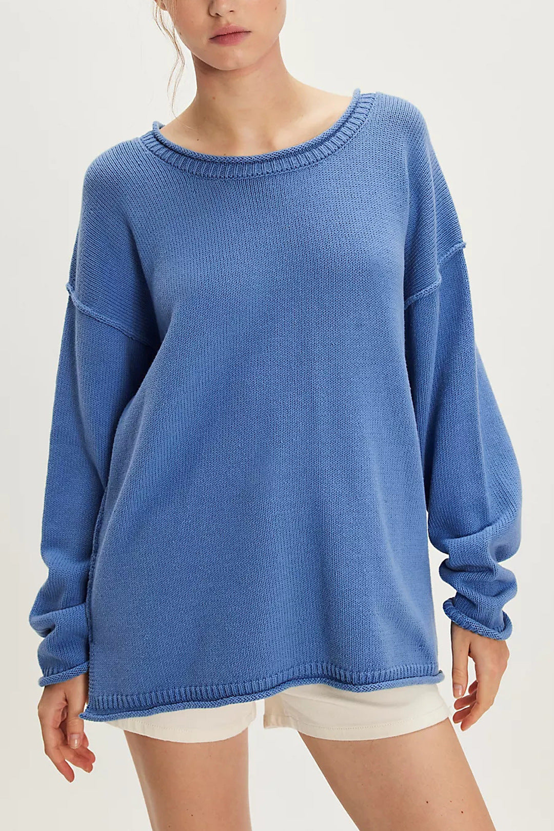 Casual Solid Color Crew Neck Loose Sweater