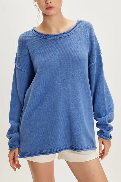 Casual Solid Color Crew Neck Loose Sweater