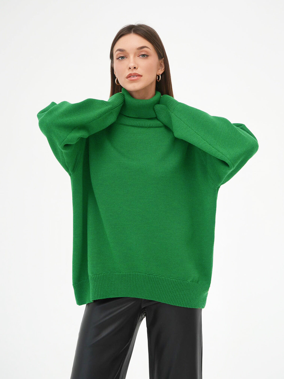 High Collar Loose Solid Color Sweater