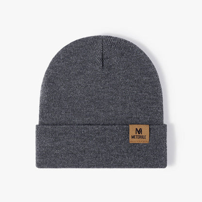 Simple Solid Color Tab Knit Beanie