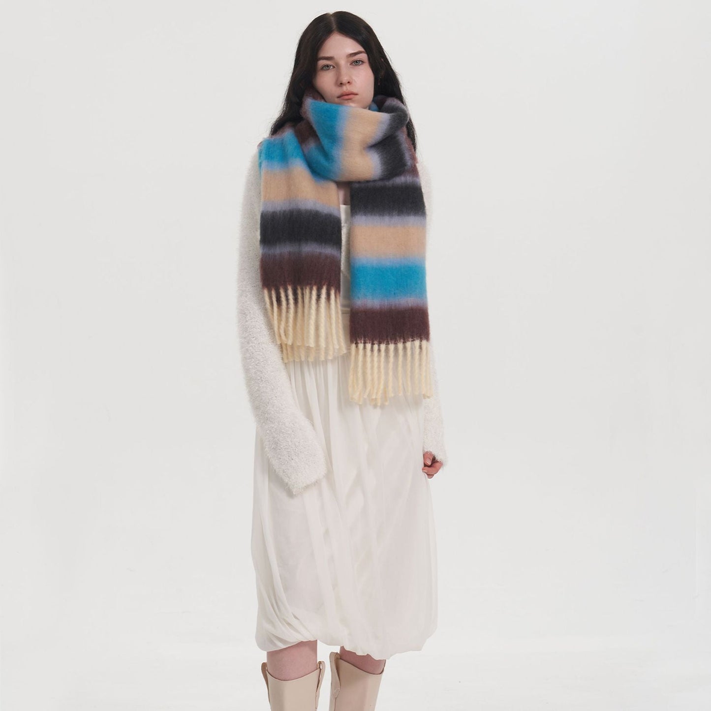 2+ Patchwork Striped Mohair Thick Scarves