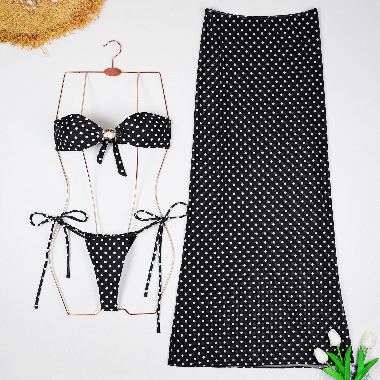 Polka Dot Strapless Bikini Maxi Cover