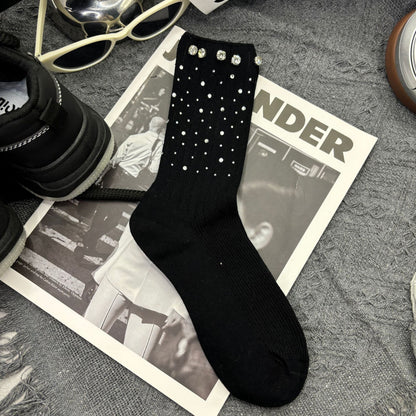 Rhinestone Ribbed Sweet Cotton Socks
