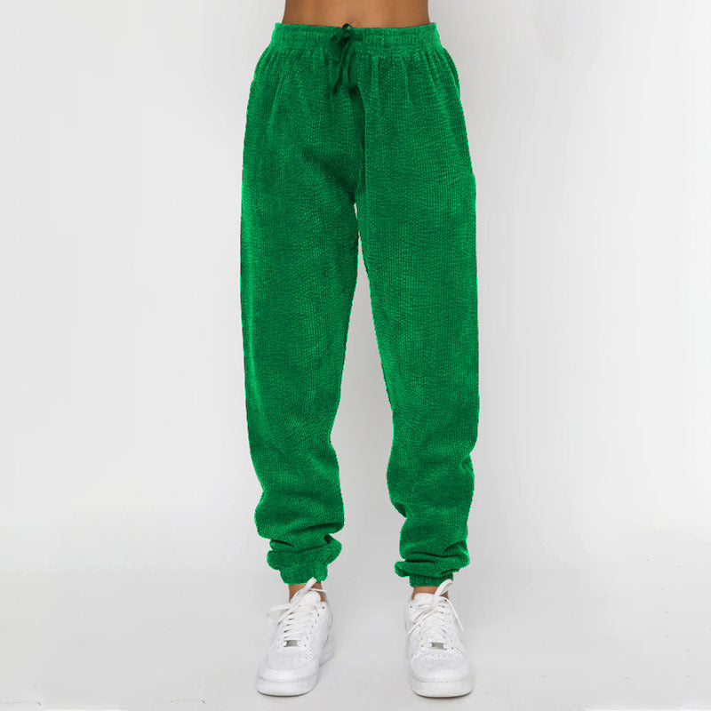 Solid Color Corduroy Casual Pullover Set