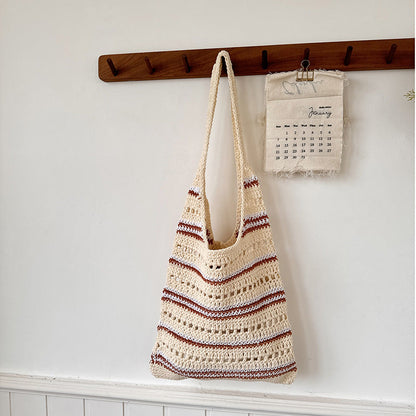 Striped Hollow Knit Handmade Shoulder Bags