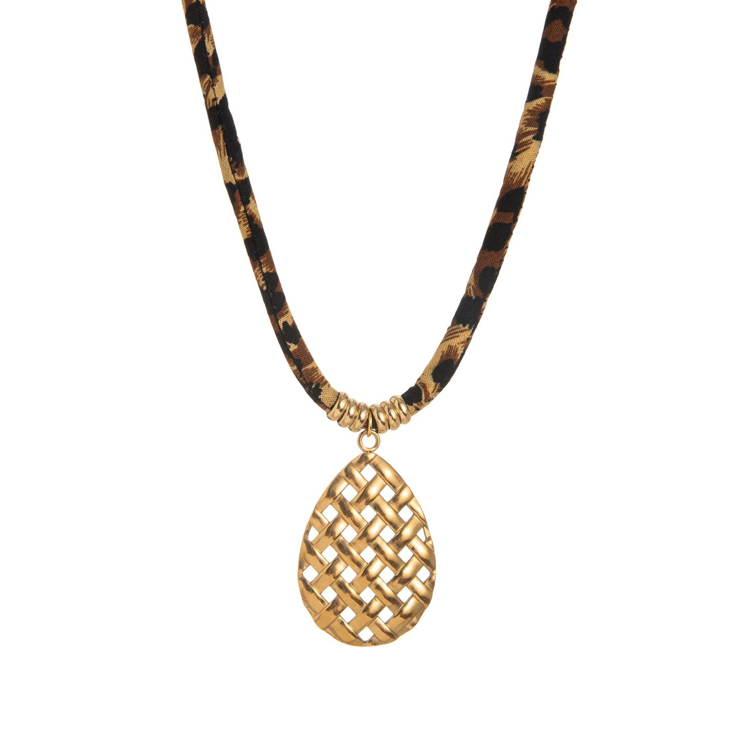 Gold Plated Pendant Leopard Cord Necklace