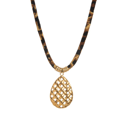 Gold Plated Pendant Leopard Cord Necklace