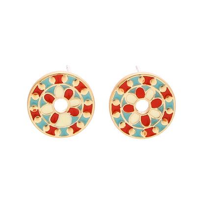 Vintage Geometric Floral Stud Earrings