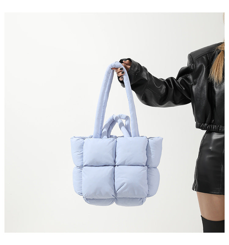 Simple Puffer Tote Bag Solid Color Soft Handbag