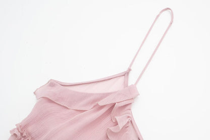 Solid Color Layered Ruffle Spaghetti Strap Top