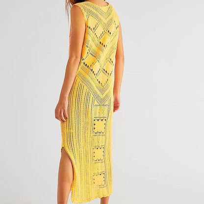 Solid Color Loose Knit Swim Cover Up Dress