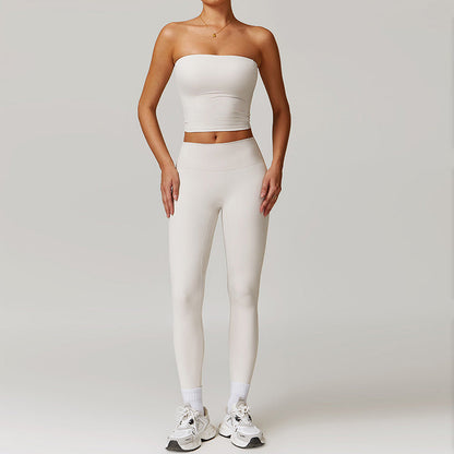 Ensemble de yoga moulant haut tube et leggings pour femme de couleur unie