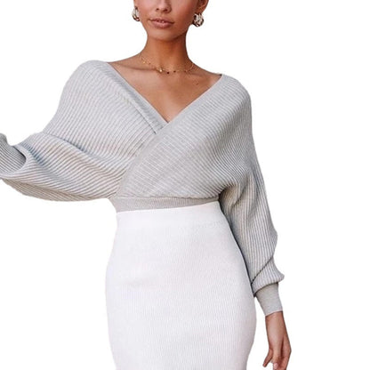 Sexy V-Neck Short Off Shoulder Sweater