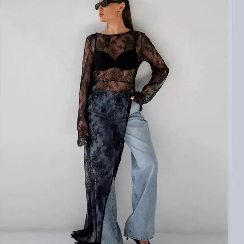 Lace See Through Side Split Long Dress