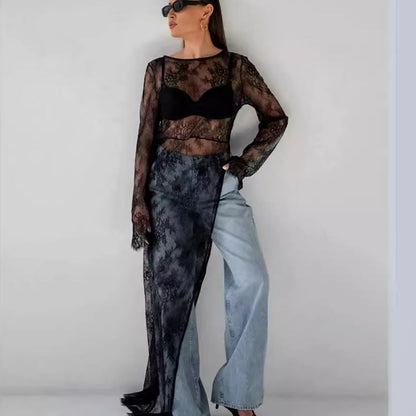 Lace See Through Side Split Long Dress