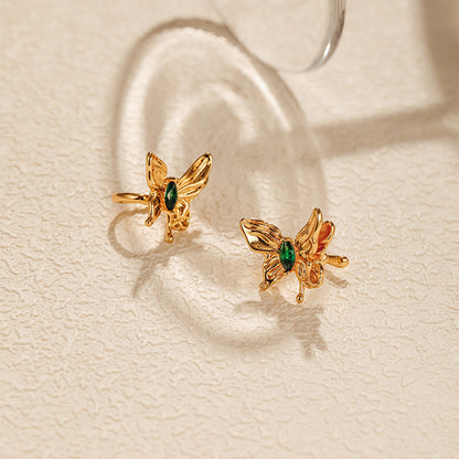 Butterfly Exquisite Retro Emerald Clip Earrings