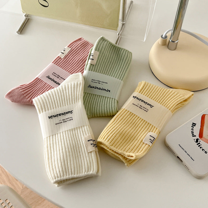 Solid Color Ribbing Cotton Slouch Socks