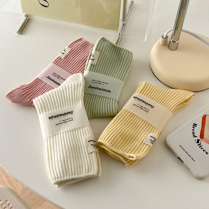 Solid Color Ribbing Cotton Slouch Socks