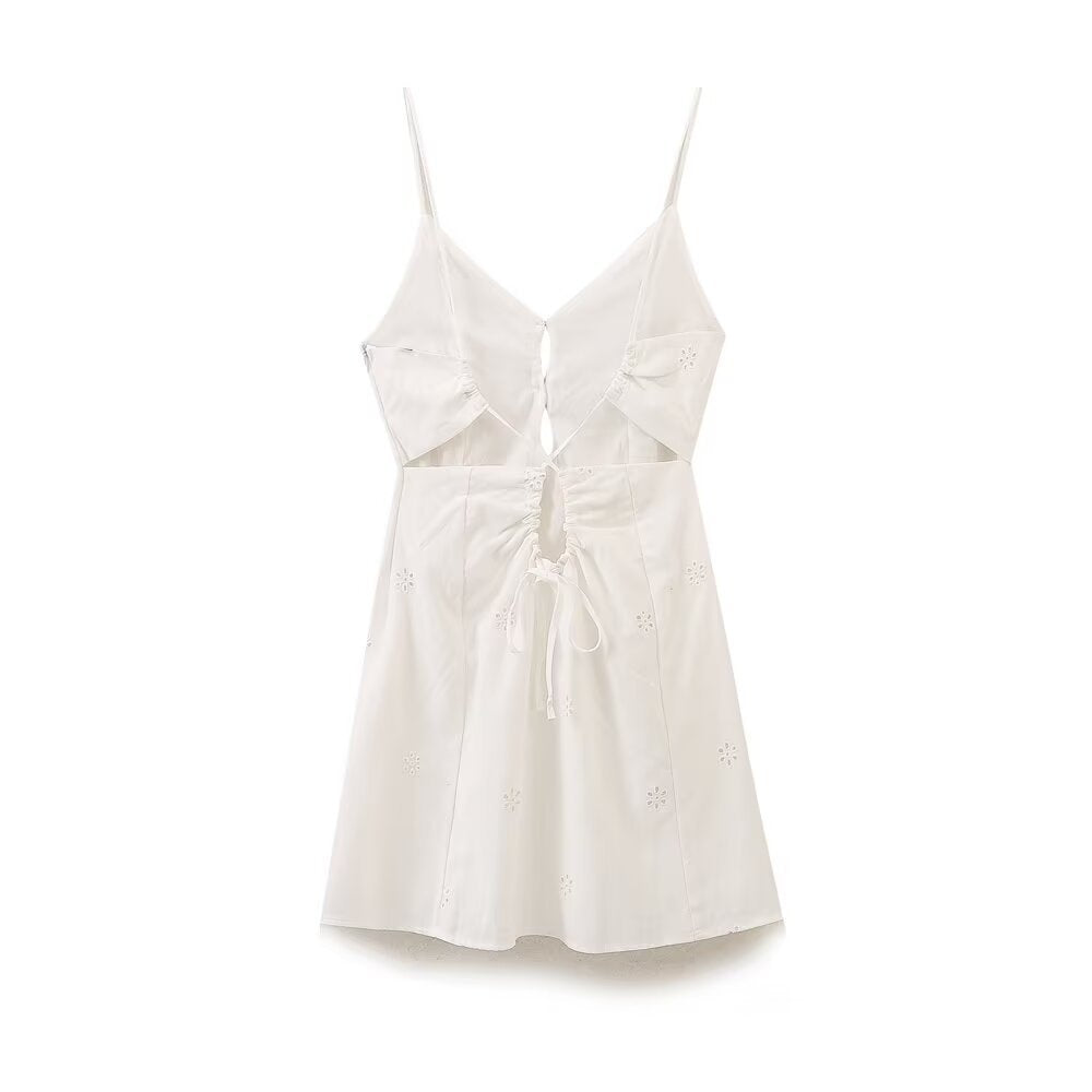 Sexy Embroidery Buttons Spaghetti Mini Dresses