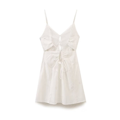 Sexy Embroidery Buttons Spaghetti Mini Dresses