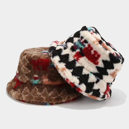 Casual Heart Pattern Soft Fuzzy Winter Bucket Hat