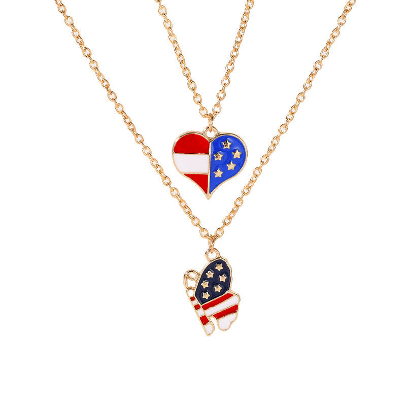 2Pcs USA Flag Heart Necklace Butterfly Necklaces