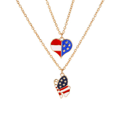 2Pcs USA Flag Heart Necklace Butterfly Necklaces