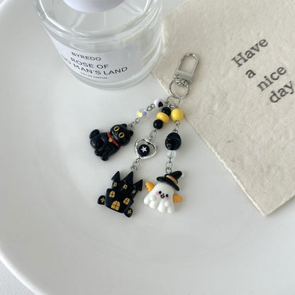 Halloween Cartoon Ghost Beads Keychain