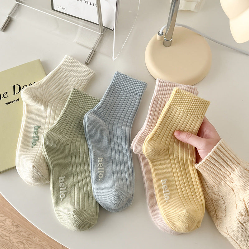 Candy Color Simple Letter Soft Socks