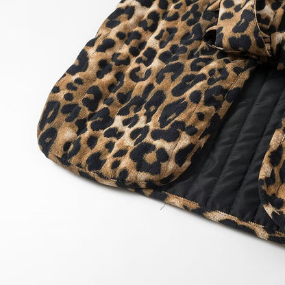 Corduroy Leopard Bow Casual Padded Vest