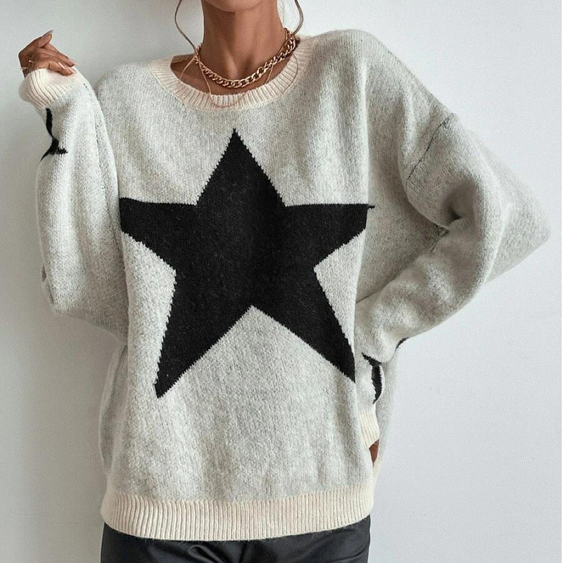 Round Neck Star Jacquard Pullover Sweater