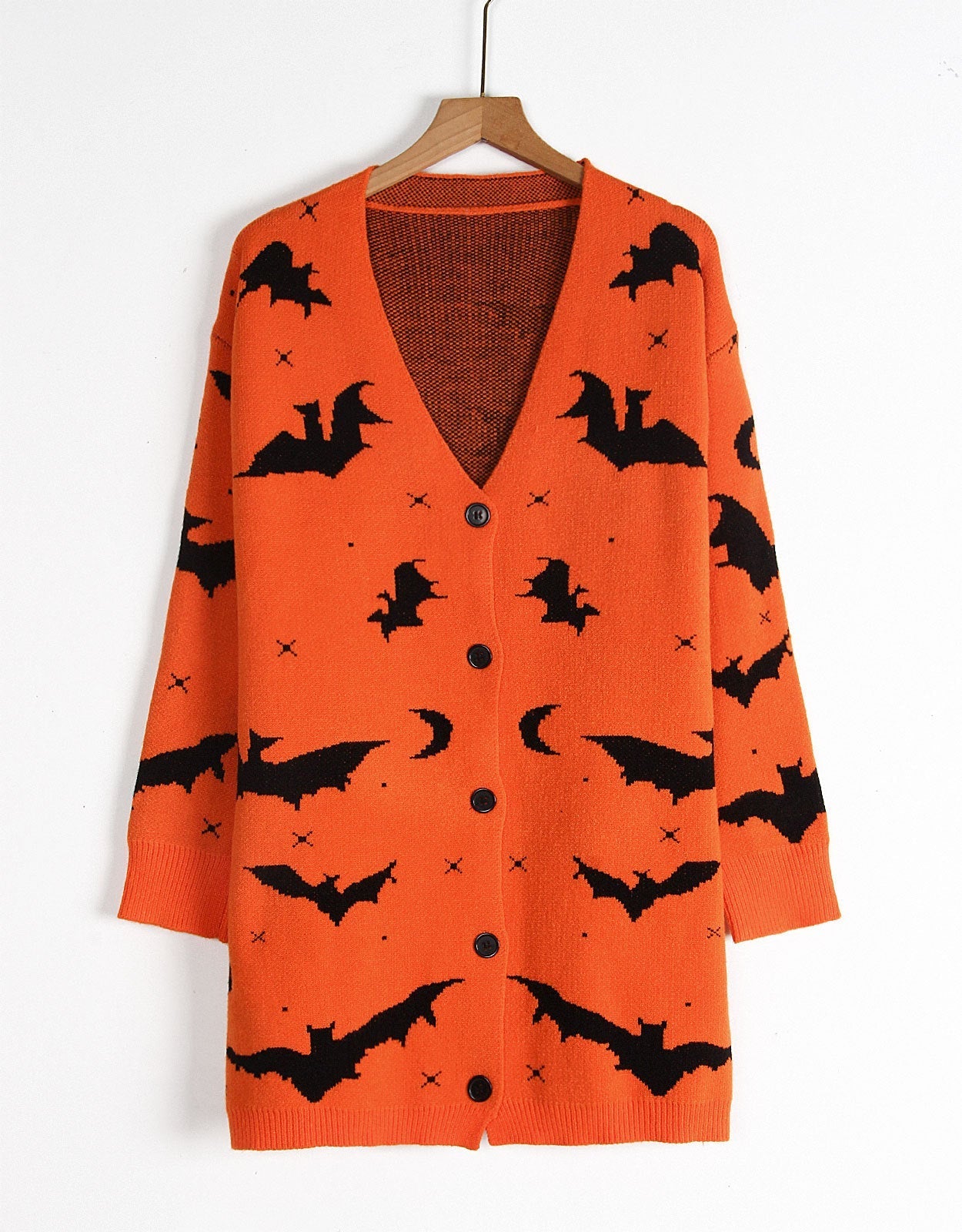 Halloween Bat Jacquard Long Knit Cardigan