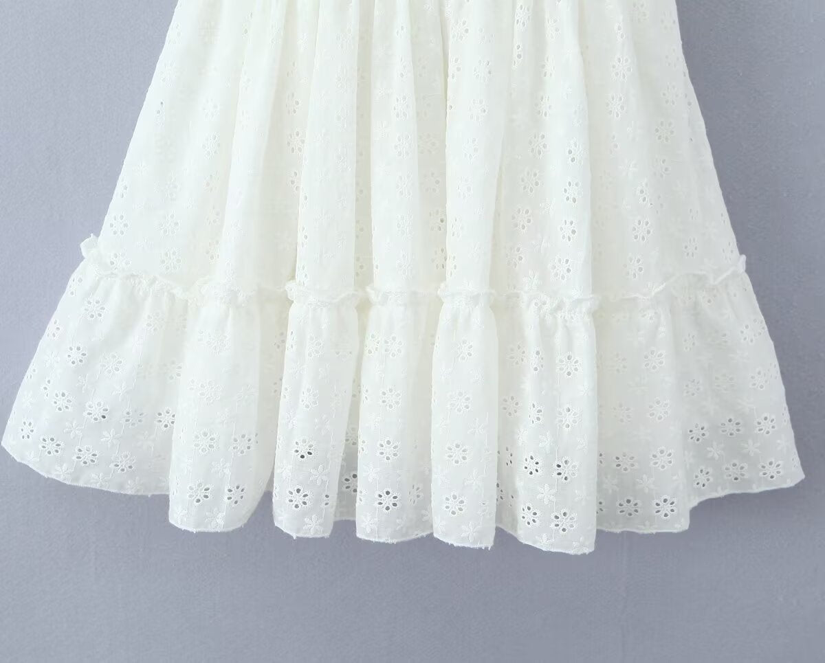 Classic Solid Color Embroidered Mini Dress