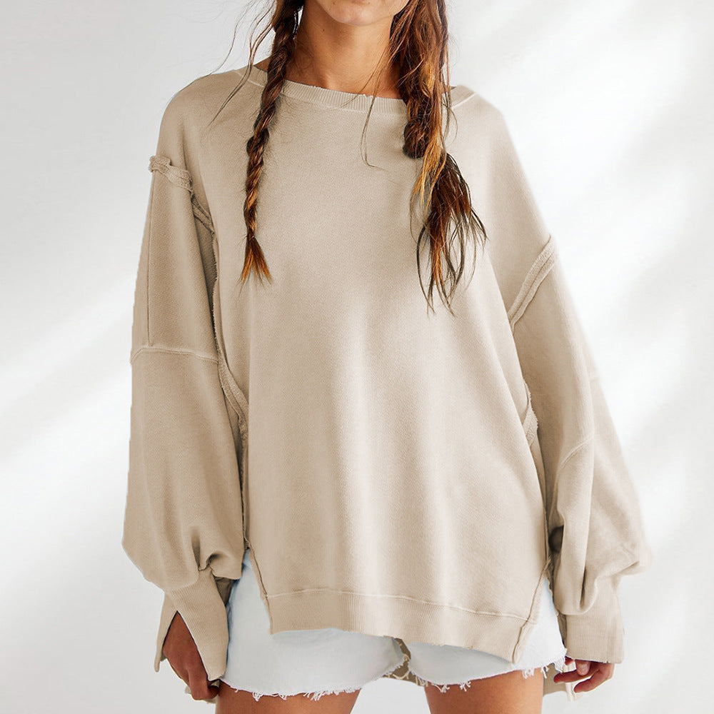 Oversize Solid Color Crew Neck Sweatshirt