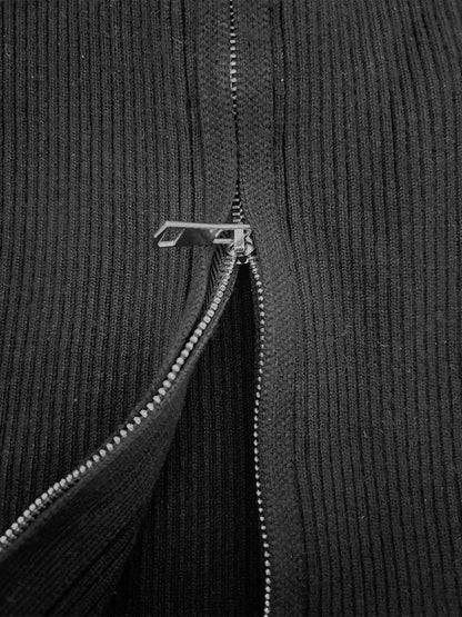 Sexy Stand-Up Collar Ribbed Long Sleeve Top