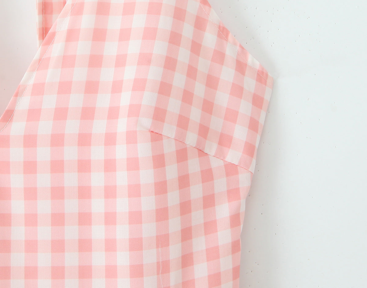 Sexy V-Neck Halter Plaid Maxi Dress