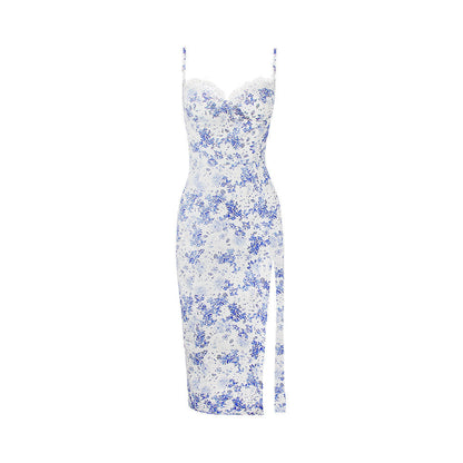Floral Slim Backless Split Spaghetti Midi Dress