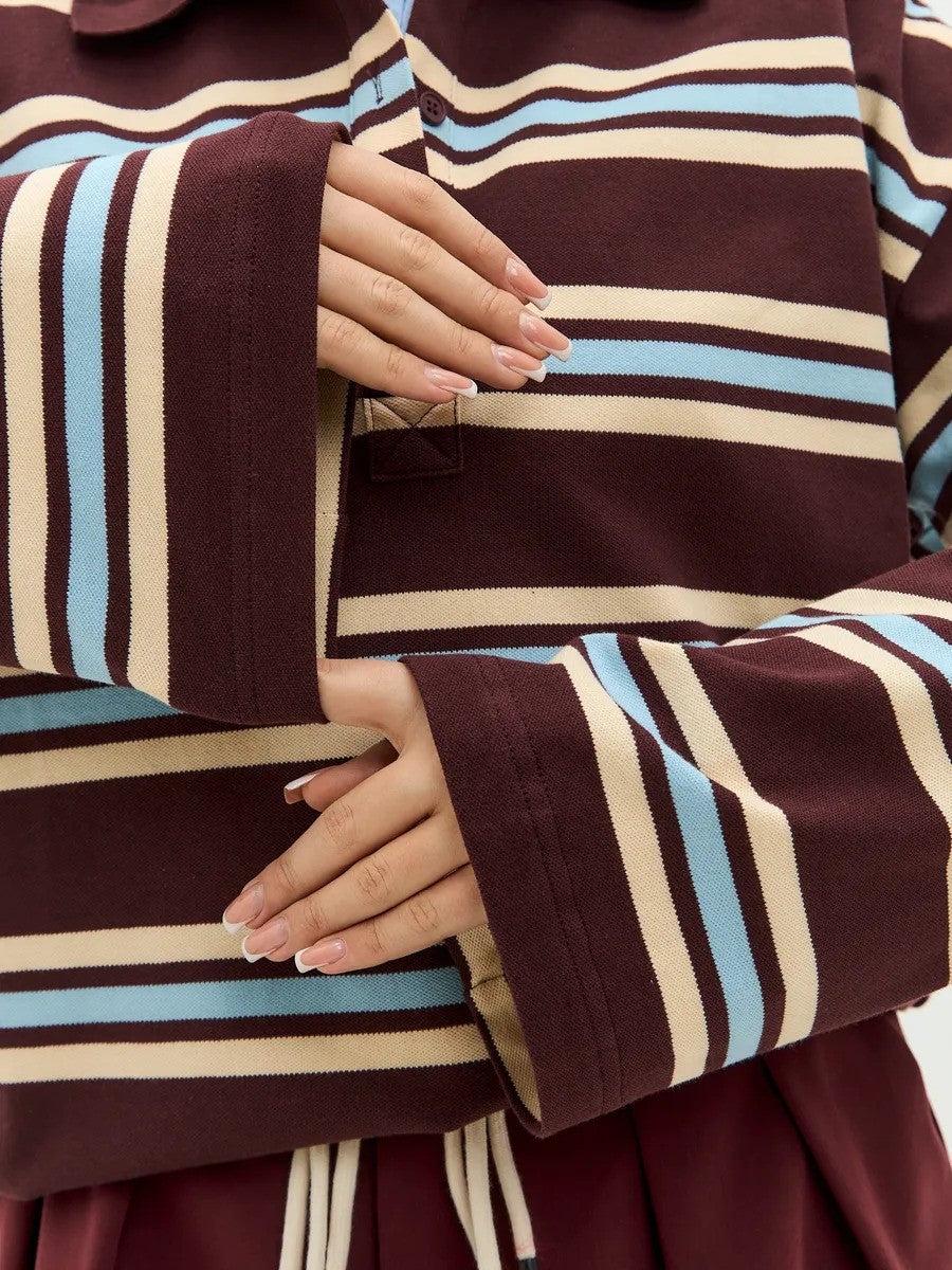 Vintage Striped Lapel Loose Pullover Tops