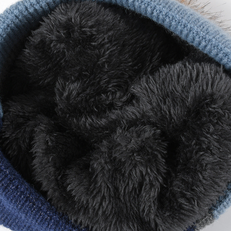 Splicing Color Block Padded Knit Pom Beanie