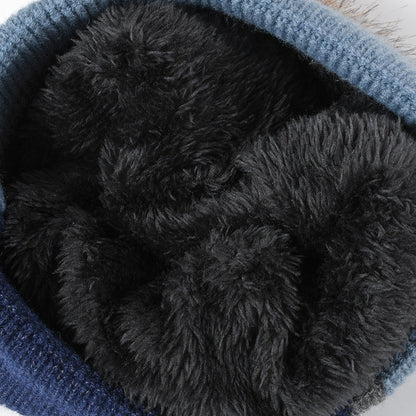 Splicing Color Block Padded Knit Pom Beanie