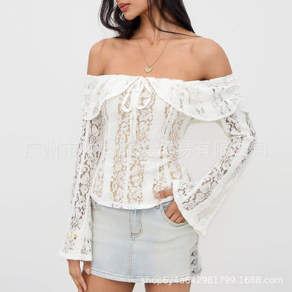 Elegant Off Shoulder Lace Long Sleeve Top