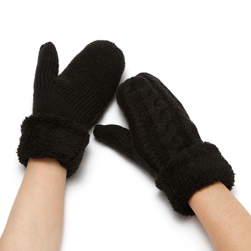 Solid Color Twist Knit Winter Padded Gloves